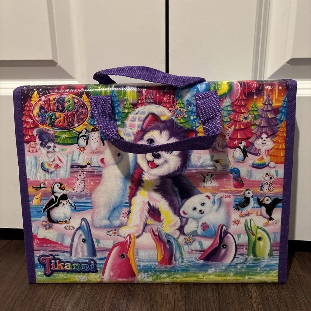 Lisa Frank Puppies Unicorns Trifold Flip Out‎ Organizer Crayons Stickers Puzzles